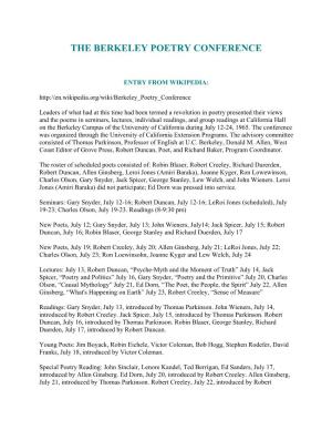 The Berkeley Poetry Conference