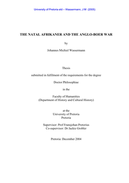 The Natal Afrikaner and the Anglo-Boer War