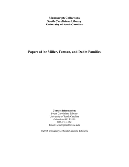 Papers of the Miller, Furman, and Dabbs Families