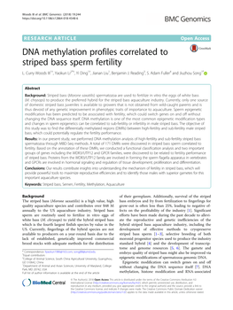 DNA Methylation Profiles Correlated to Striped Bass Sperm Fertility L