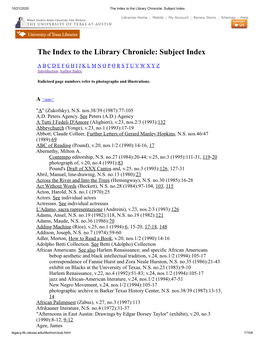 The Index to the Library Chronicle: Subject Index