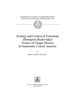 Ecology and Control of Triatomine (Hemiptera:Reduviidae) Vectors of Chagas Disease in Guatemala, Central America