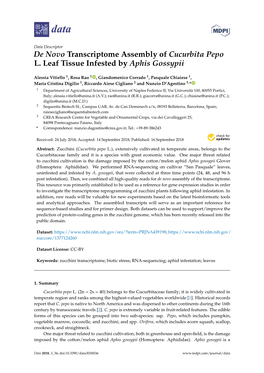 De Novo Transcriptome Assembly of Cucurbita Pepo L. Leaf Tissue Infested by Aphis Gossypii