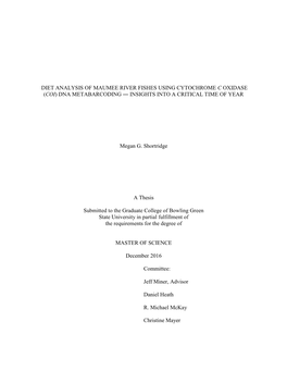 Diet Analysis of Maumee River Fishes Using Cytochrome C Oxidase (Coi) Dna Metabarcoding ― Insights Into a Critical Time of Year