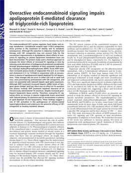Overactive Endocannabinoid Signaling Impairs Apolipoprotein E-Mediated Clearance of Triglyceride-Rich Lipoproteins