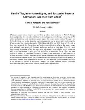Family Ties, Inheritance Rights, and Successful Poverty Alleviation: Evidence from Ghana*