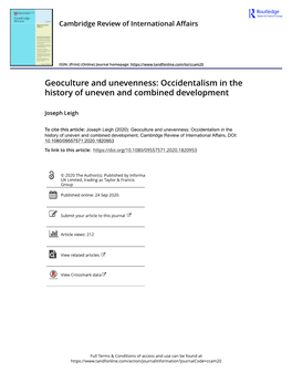 Geoculture and Unevenness: Occidentalism in the History of Uneven and Combined Development