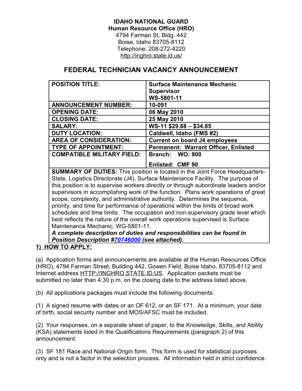 Technician Vacancy Announcement s8