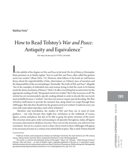 How to Read Tolstoy's War and Peace: Antiquity and Equivalence**