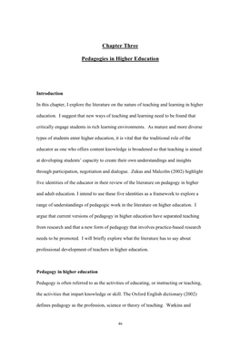 Chapter Three Pedagogies in Higher Education
