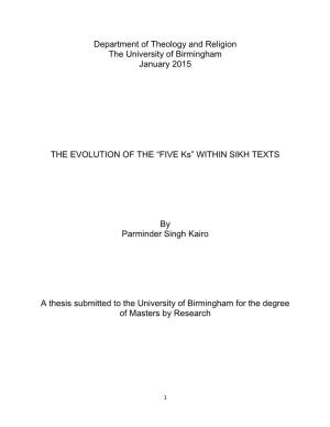THE EVOLUTION of the “FIVE Ks” WITHIN SIKH TEXTS