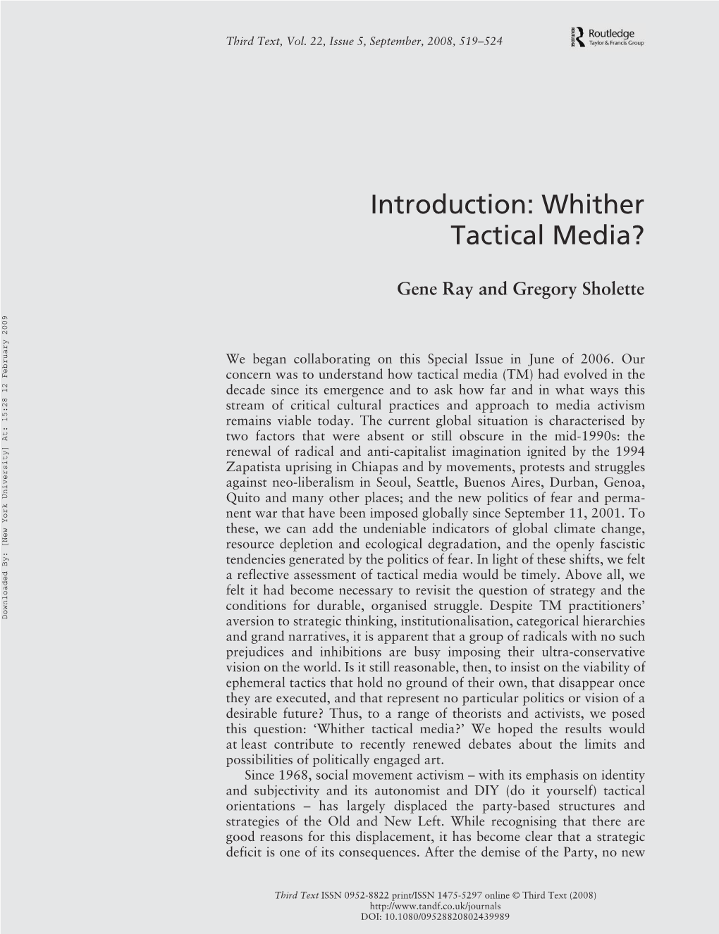 Whither Tactical Media?