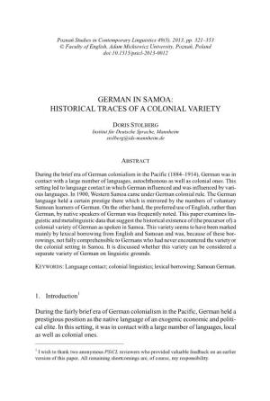 German in Samoa: Historical Traces of a Colonial Variety