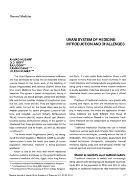 Unani System of Medicine- Introduction and Challenges