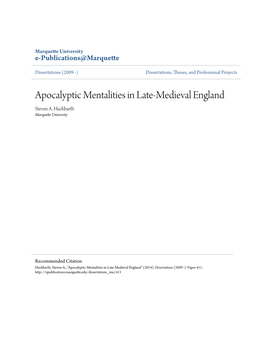 Apocalyptic Mentalities in Late-Medieval England Steven A