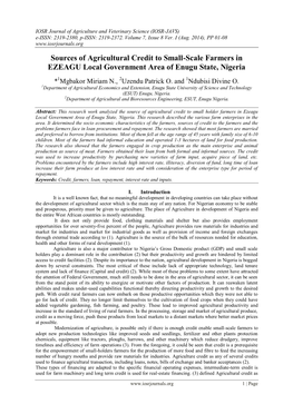 Sources of Agricultural Credit to Small-Scale Farmers in EZEAGU Local Government Area of Enugu State, Nigeria