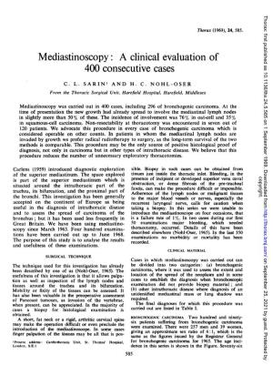 Mediastinoscopy: a Clinical Evaluation of 400 Consecutive Cases