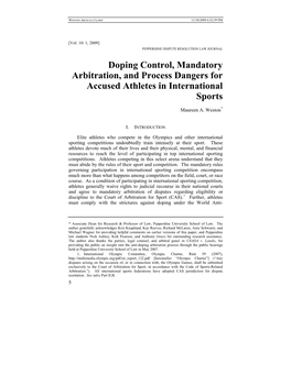Doping Control, Mandatory Arbitration, and Process Dangers for Accused Athletes in International Sports