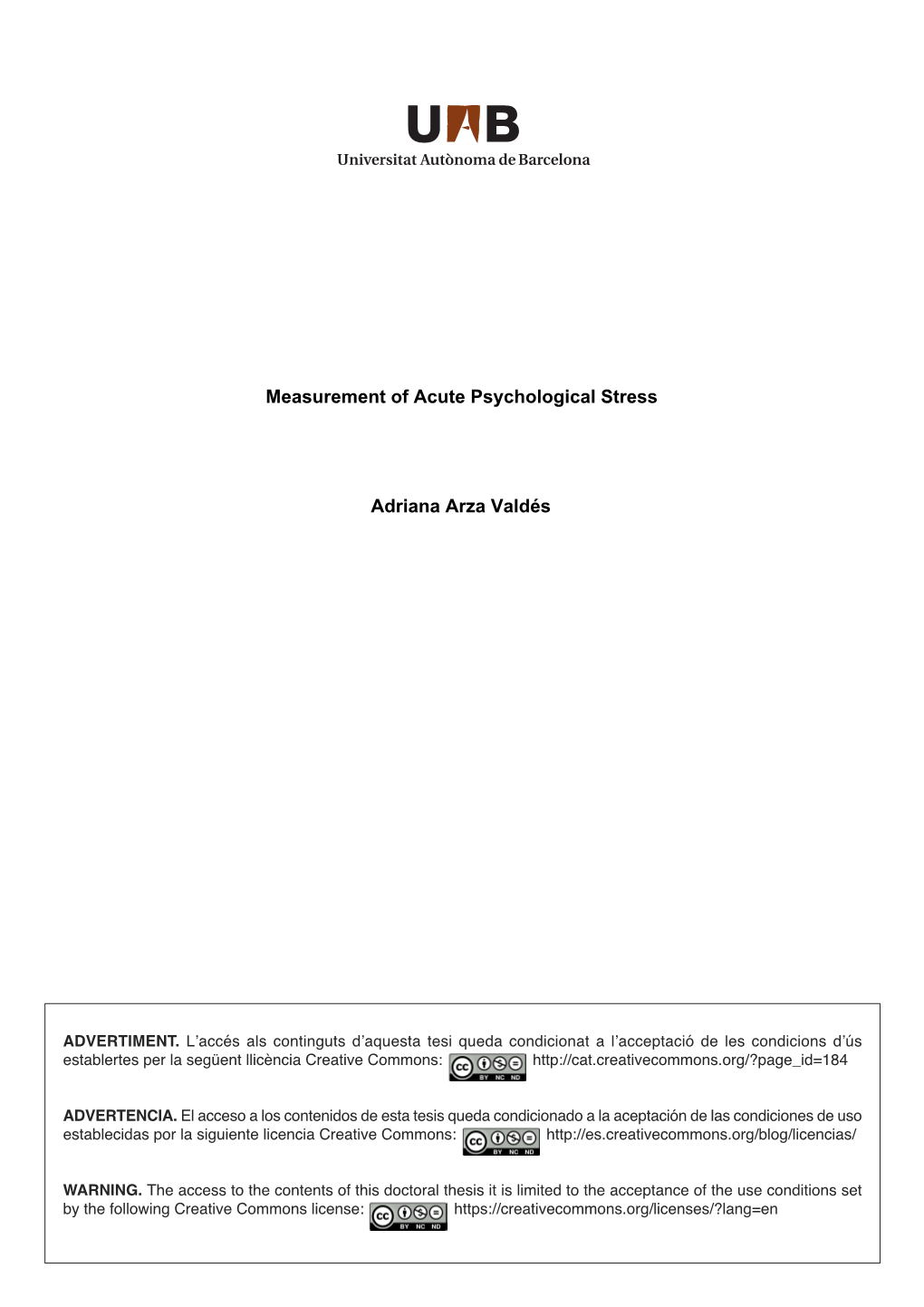 Measurement of Acute Psychological Stress Adriana Arza Valdés
