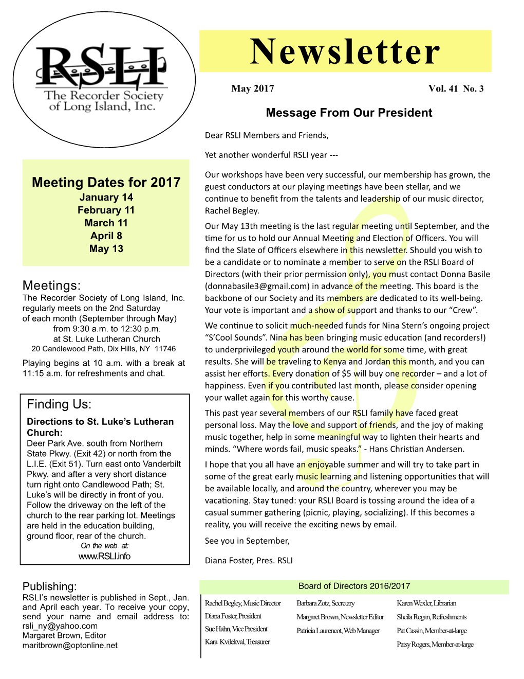 RSLI Newsletter May 2017 Page 2