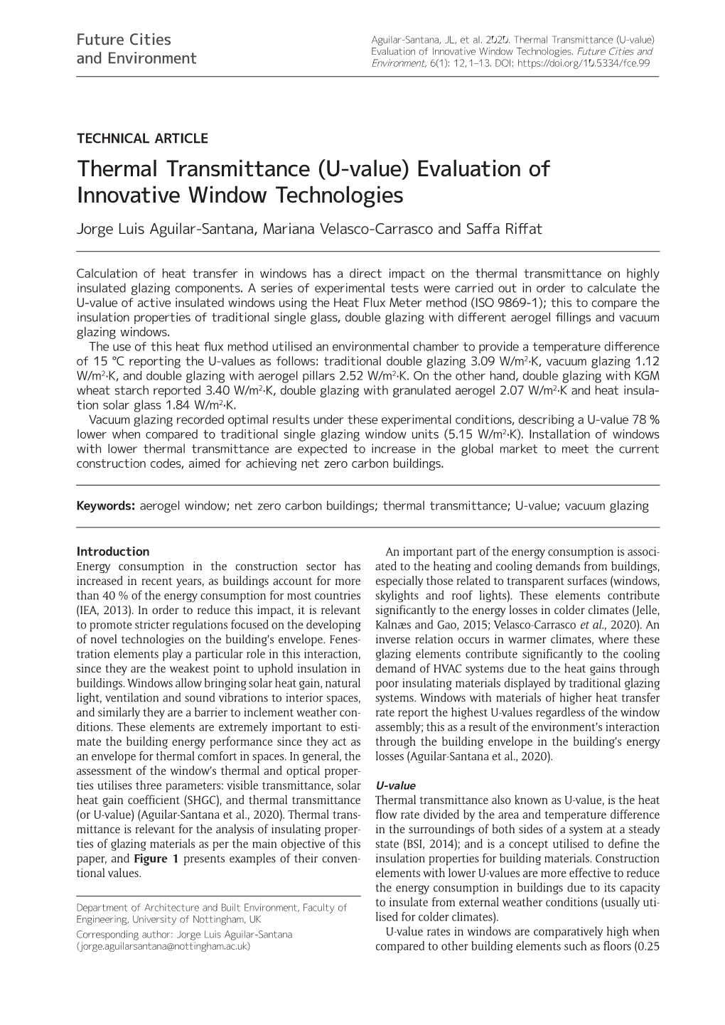 Thermal Transmittance (U-Value) Evaluation of Innovative Window Technologies