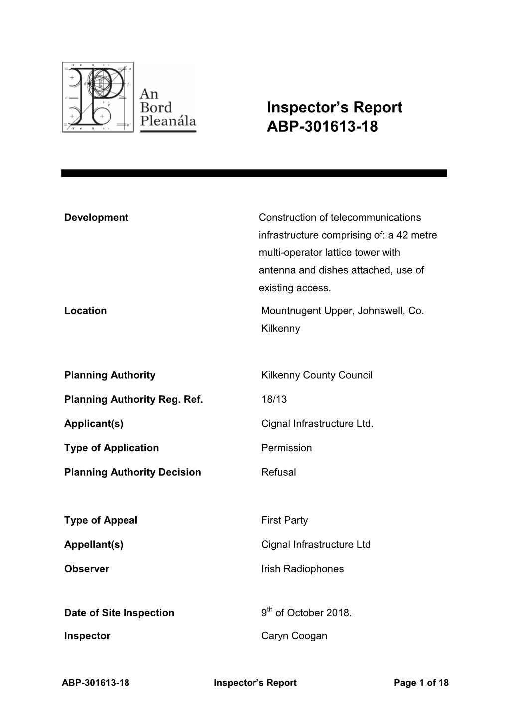 Inspector's Report ABP-301613-18