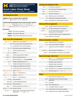 Great Lakes Cheat Sheet Less File Prints Content of File Page by Page Guide to General L Inux (Bash) a Nd S Lurm C Ommands Head File Print First 10 Lines of File