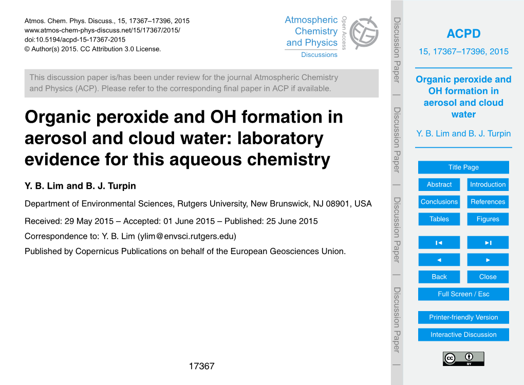 Organic Peroxide and OH Formation in Aerosol and Cloud Water