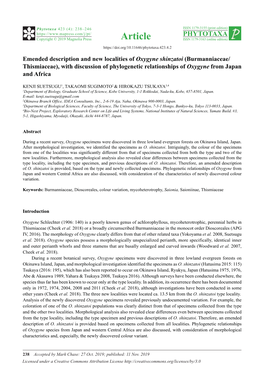 Emended Description and New Localities of Oxygyne Shinzatoi