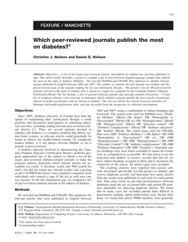 Which Peer-Reviewed Journals Publish the Most on Diabetes?1