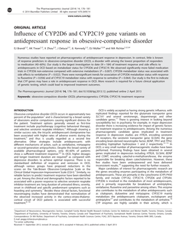 Influence of CYP2D6 and CYP2C19 Gene Variants on Antidepressant