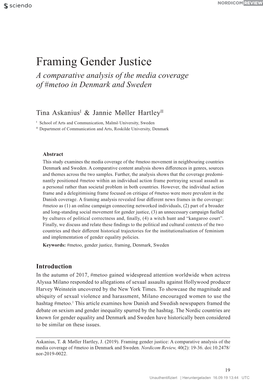 Framing Gender Justice a Comparative Analysis of the Media Coverage of #Metoo in Denmark and Sweden