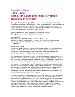 Aztec Agriculture and Tribute Systems Reaches Its Pinnacle