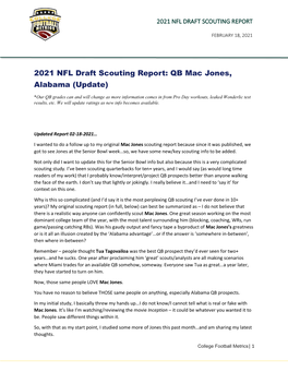 2021 NFL Draft Scouting Report: QB Mac Jones, Alabama (Update)