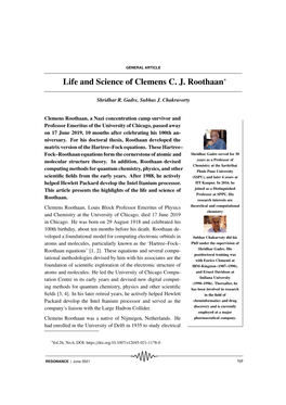 Life and Science of Clemens C. J. Roothaan∗