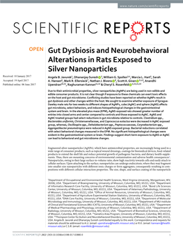 Gut Dysbiosis and Neurobehavioral Alterations in Rats Exposed to Silver Nanoparticles Received: 10 January 2017 Angela B