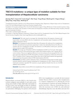 TSC1/2 Mutations—A Unique Type of Mutation Suitable for Liver Transplantation of Hepatocellular Carcinoma