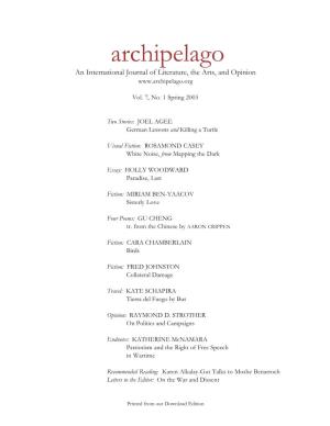 Archipelago an International Journal of Literature, the Arts, and Opinion