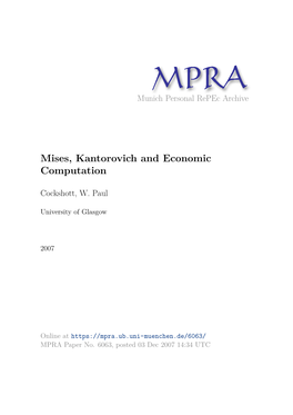 Mises, Kantorovich and Economic Computation