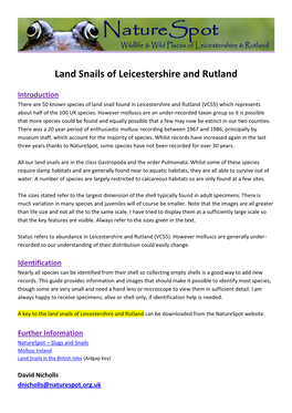 Land Snails of Leicestershire and Rutland