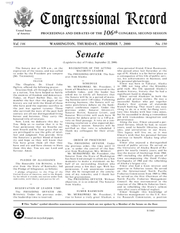 Senate (Legislative Day of Friday, September 22, 2000)