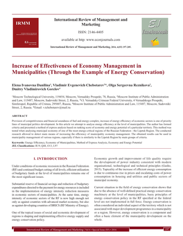 Increase of Effectiveness of Economy Management in Municipalities (Through the Example of Energy Conservation)
