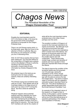 Chagos News the Periodical Newsletter of the Chagos Conservation Trust No.35 January 2010