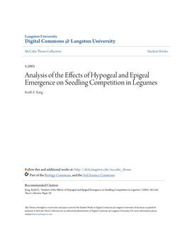 Analysis of the Effects of Hypogeal and Epigeal Emergence on Seedling Competition in Legumes Keith E