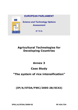 The System of Rice Intensification"