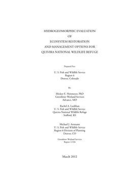 Hydrogeomorphic Evaluation of Ecosystem Restoration and Management Options for Quivira National Wildlife Refuge