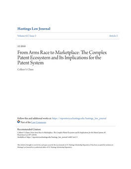 From Arms Race to Marketplace: the Complex Patent Ecosystem and Its Implications for the Patent System, 62 Hastings L.J