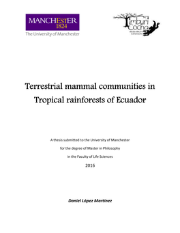 Terrestrial Mammal Communities in Tropical Rainforests of Ecuador