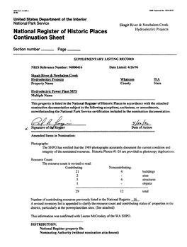 National Register of Historic Places Hydroeiectirc Projects Continuation Sheet