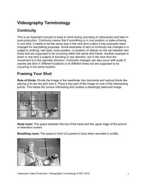 Videography Terminology Continuity